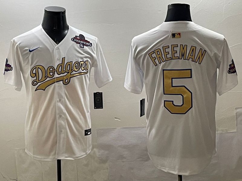 Men Los Angeles Dodgers #5 Freeman White Champion gold character 2025 Nike MLB Jersey style 3311->los angeles dodgers->MLB Jersey